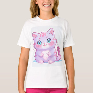 T-shirt Adorable Pastel Purple Cartoon Chat pour filles