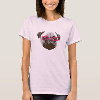 T-shirt Adorable Pug Hipster avec Lunettes Roses