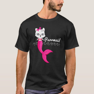 T-shirt Adorable Purrmaid Chat Blanc Mignonne Sirène Plage
