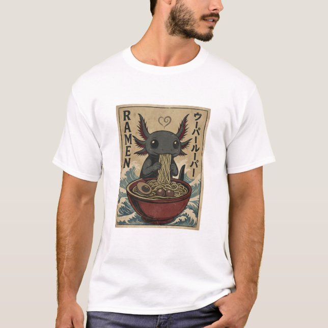 T-shirt Adorable Ramen Axolotl Noodles Retro Japanese Art (Devant)