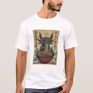 T-shirt Adorable Ramen Axolotl Nouilles Art Rétro Japonais