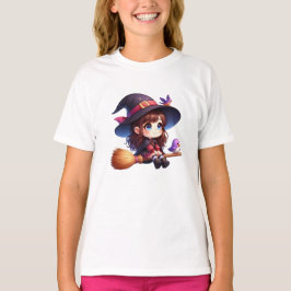 T-shirt Adorable sorcière mignonne avec 2 oiseaux, Hallowe