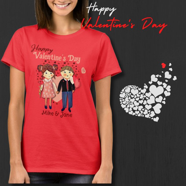 T-shirt Adorable Valentine Couple Hearts Rouge (Adorable Valentine Couple Hearts Red T-Shirt)