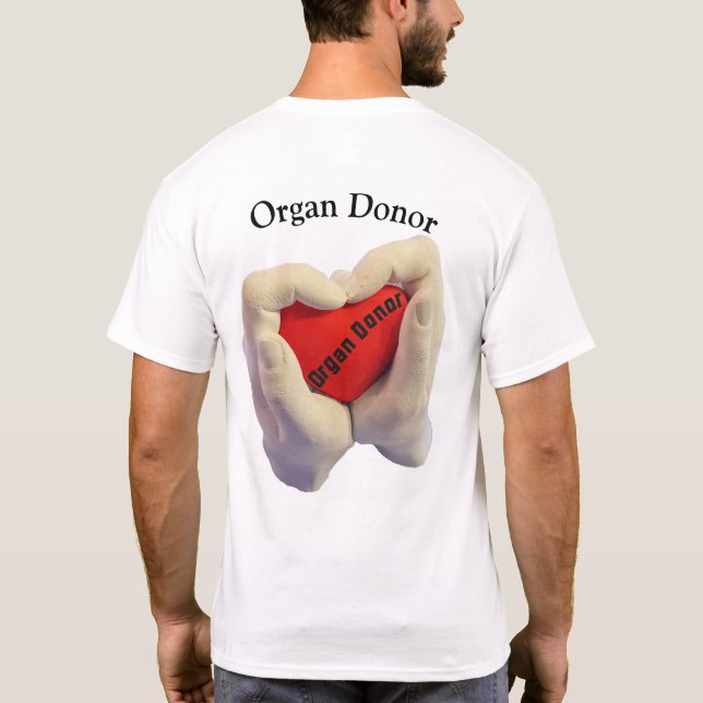 T-shirt Adult woman and men main hold a red heart, health (Dos)