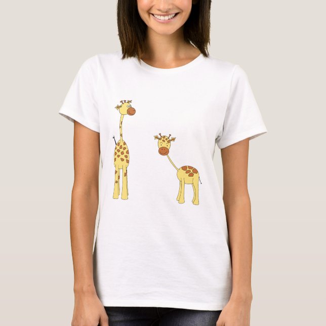 T-shirt Adulte et girafe de bébé. Bande dessinée (Devant)