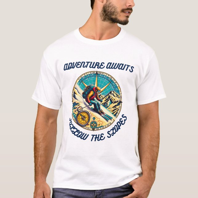 T-shirt Adventure Await Compass Ski Journey (Devant)