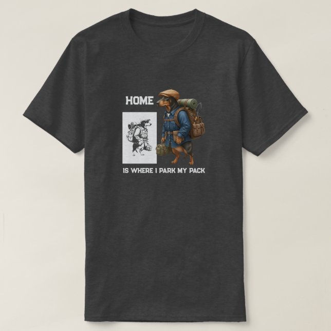 T-shirt Adventurous Dachshund Hiker Home Is Where My Pack (Design devant)