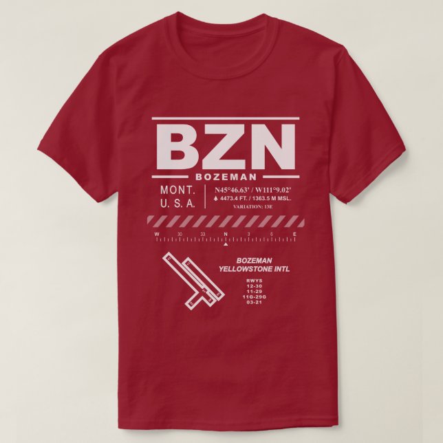 T-shirt Aéroport international de Bozeman Yellowstone BZN (Design devant)