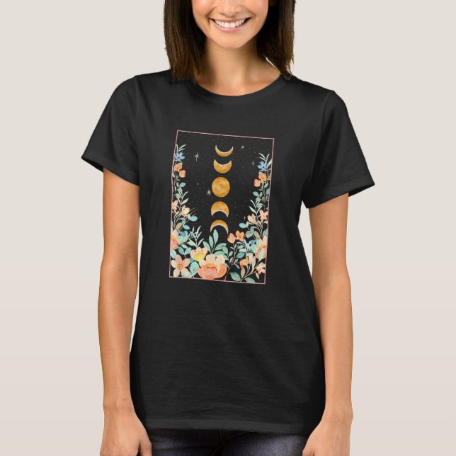 T-shirt Aesthetic Astrology Moon Phase Floral Boho Celesti (Devant)