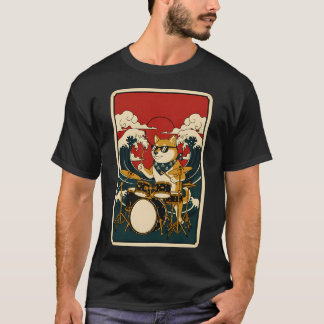 T-shirt Affiche de batteur Shiba Inu Cool Japanese Wave