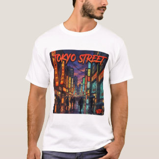 T-shirt Affiche de paysage urbain animé néon de rue de Tok