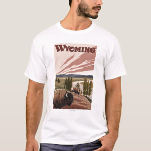 T-shirt Affiche de Vintage voyage de bison de la rivière