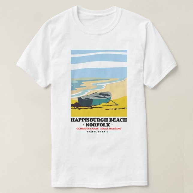 T-shirt Affiche de voyage Happisburgh Beach Norfolk (Design devant)