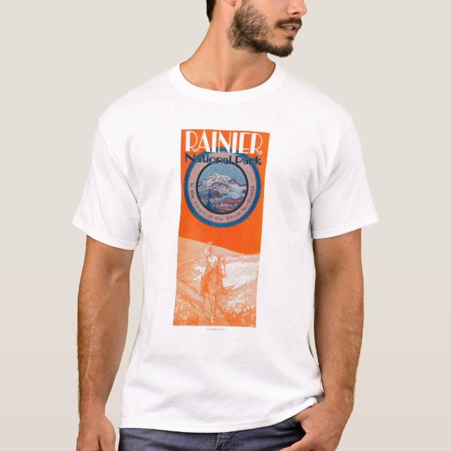 T-shirt Affiche du mont Rainier - équitation (Devant)