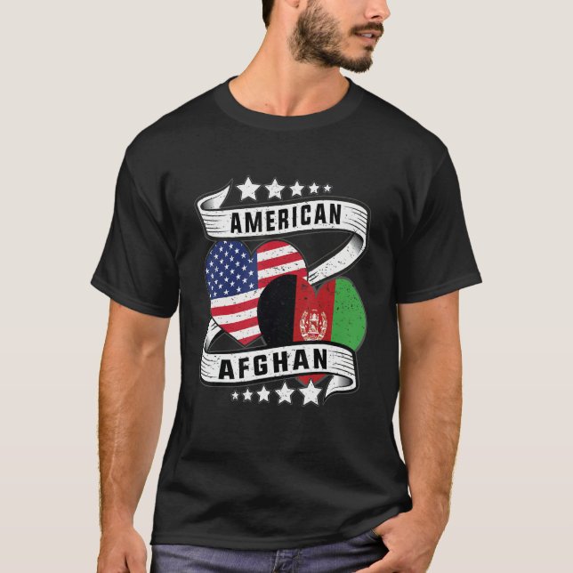 T-shirt Afghan American Half Afghan half American flag hea (Devant)