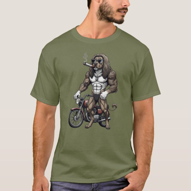 T-shirt Afghan Hound Dog, muscular, tattooed, bodybuilder  (Devant)