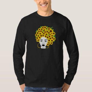 T-shirt Africaine Américaine Noire Femme Tournesol Floral 