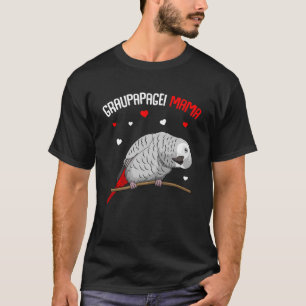 T-shirt Africaine Grey maman Amour Parrot Coeur Oiseau