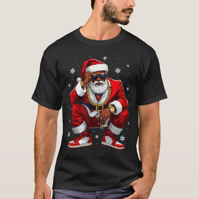 T-shirt African American Santa Christmas Black Xmas Women  (Devant)