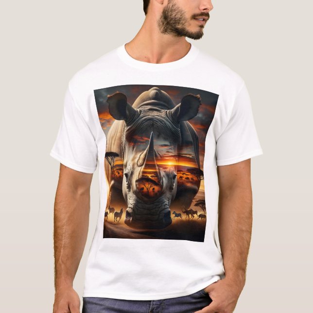 T-shirt African Rhino & Giraffe back Bushveld Sunset (Devant)