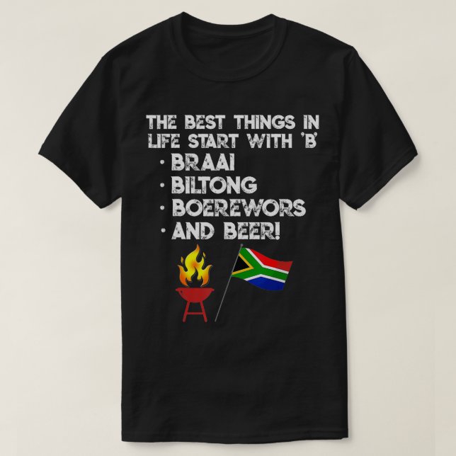 T-shirt Afrique du Sud Bs Beer Biltong Boerewors Braai Fun (Design devant)
