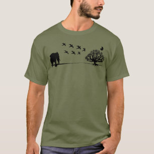 T-shirt Afrique Elephant Birds et Arbre Afrique Paysage