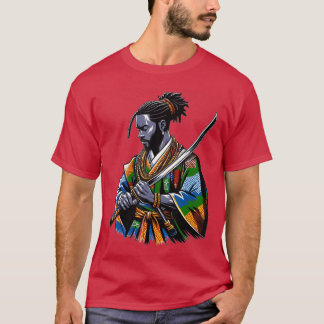 T-shirt Afro Américain Samouraï Anime Dessin Animé Japonai