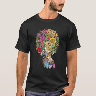 T-shirt Afro-Américaine Melanin Fleurs Afro Beurre
