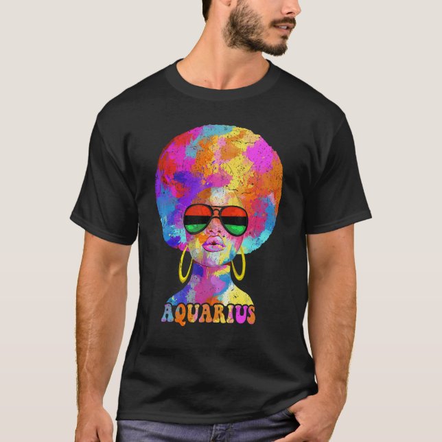 T-shirt Afro Aquarius Queen Africaine Américaine Noire Fem (Devant)