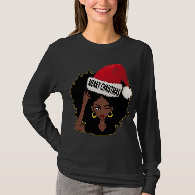 T-shirt Afro Diva Winking Eye Joyeux Noël Melanin Quee (Devant)