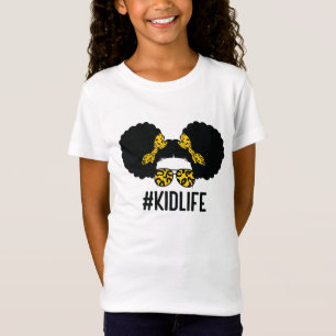 T-Shirt Afro Kid Life Puff Hair Messy Bun Leopard Shirt.
