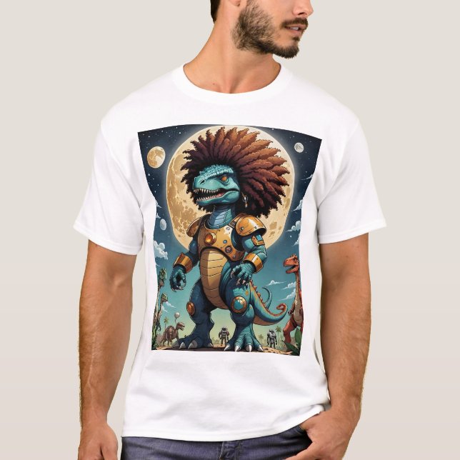 T-shirt Afro Mecha Dinosaur Imaginaire futuriste Sci-Fi Te (Devant)