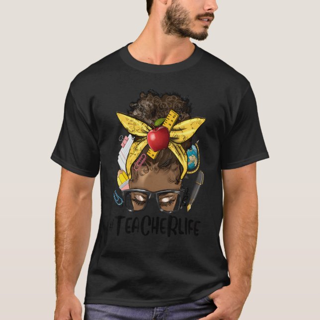 T-shirt Afro Messy Bun Enseignant Vie Femme Noire Apprécia (Devant)