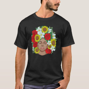 T-shirt Afro Naturel Noir Coiffure Fierté Melanin Fleurs