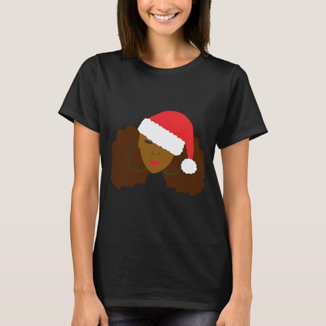 T-shirt Afro Puff Girl Santa Hat Noël (Devant)