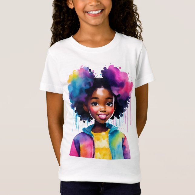 T-Shirt Afro Puffs Black Girl Rainbow cheveux (Devant)