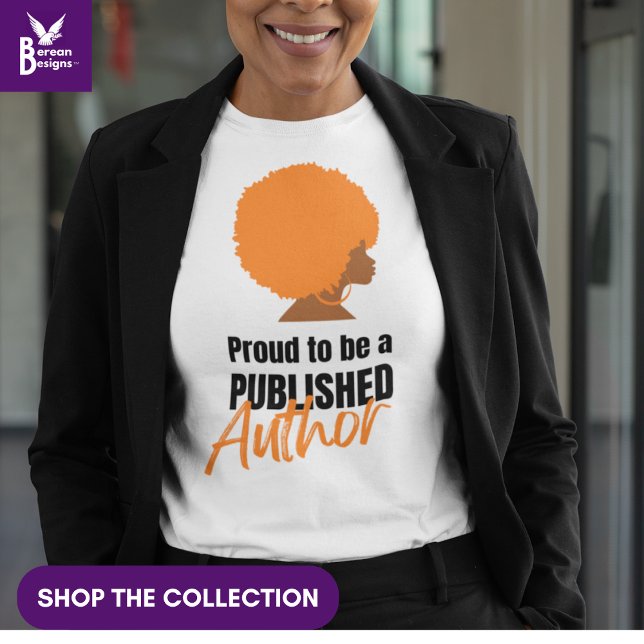 T-shirt Afro Queen FID NOIR PUBLIÉ AUTEUR (Black woman wearing Proud to be a Published Author T-shirt featuring afro queen. Shop the collection)