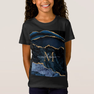 T-Shirt Agate Navy Blue Gold Parties scintillant Monogramm