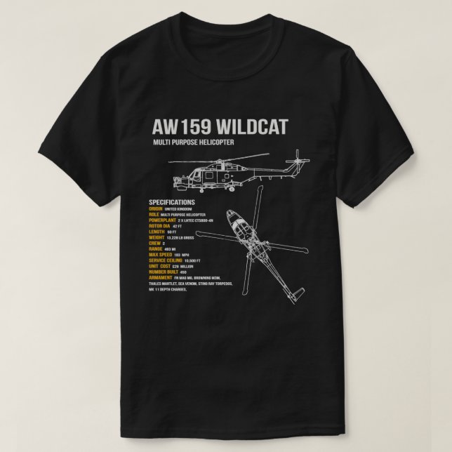 T-shirt Ah1 Hélicoptère Wildcat (Design devant)