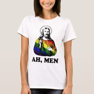 T-shirt Ah Men Funny Jesus Christian Rainbow LGBT, Fierté 