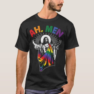 T-shirt Ah Men Funny LGBT Gay pride Jesus Rainbow Flag Chr
