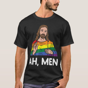 T-shirt Ah Men Rainbow Gay Jesus Christian LGBT Pride Drap