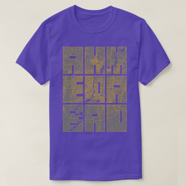 T-shirt Ahmedabad Gujarat Inde Ville Carte Typographie Bau (Design devant)