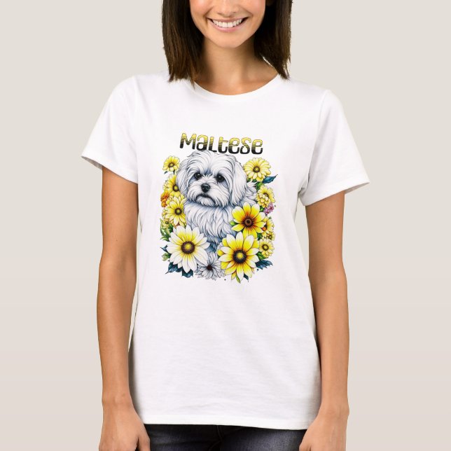 T-shirt Ai Art de l'aquarelle maltaise pour les propriétai (Devant)