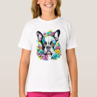 Ai Boston Terrier entouré de fleurs
