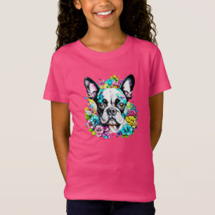T-Shirt Ai Boston Terrier entouré de fleurs