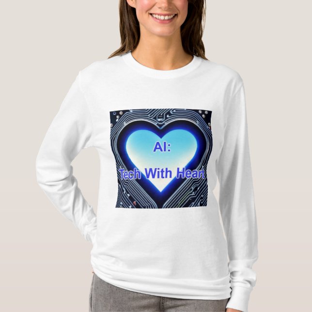 T-shirt AI: Tech with Heart Women's Long Sleeve White (Devant)