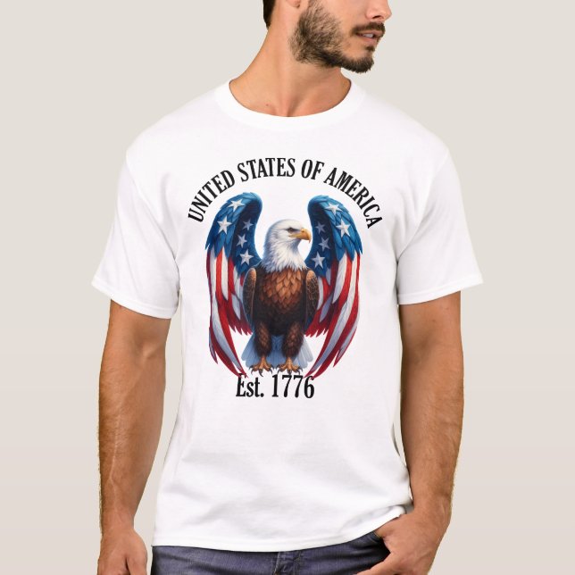 T-shirt Aigle américain avec des ailes du drapeau est. 177 (Devant)