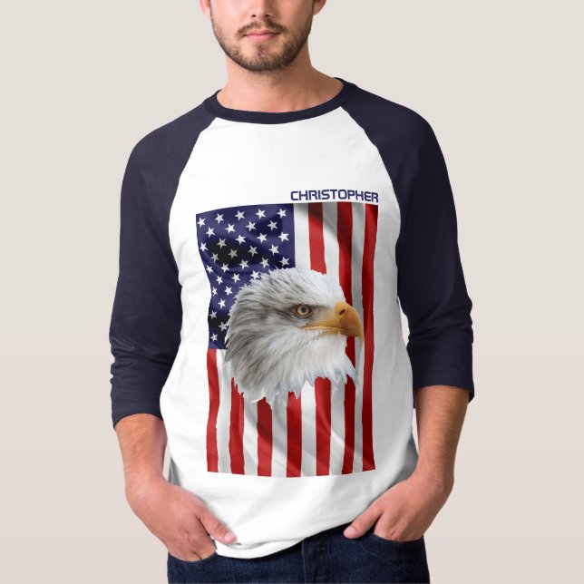 T-shirt Aigle Américain Mignonne, Drapeau Américain, Patri (Devant)