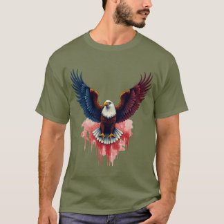 T-shirt Aigle chauve patriotique avec ailes de drapeau amé